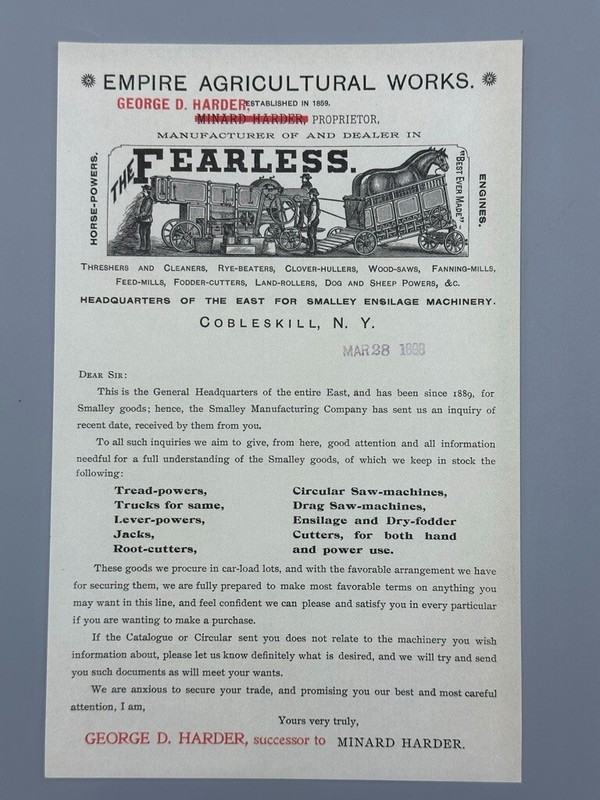 1898 FEARLESS ENGINES Thresher EMPIRE AGRICULTURAL Works COBLESKILL NY Advertise