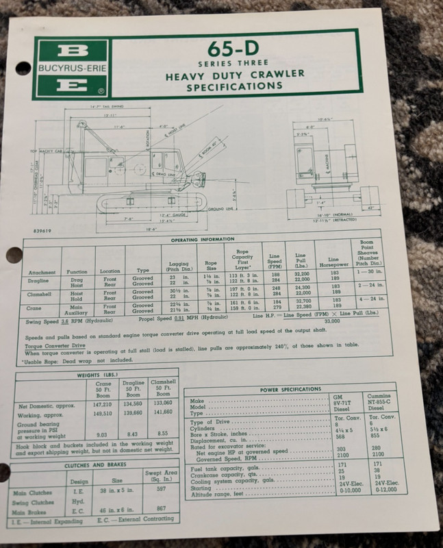 Bucyrus Erie 65-D Series 3 Heavy Duty Crawler Specification Brochure AMIL25