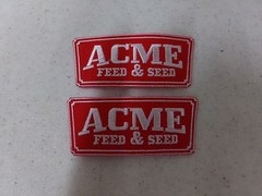 Lot of 2 Acme Feed & Seed Hat or Shirt Patches ~ NEW Old Stock ~ 1 1/4″ x 3″