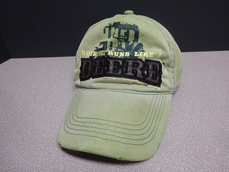 Nothing Runs Like A DEERE, John Deere Green Adjustable Distressed Ball Cap