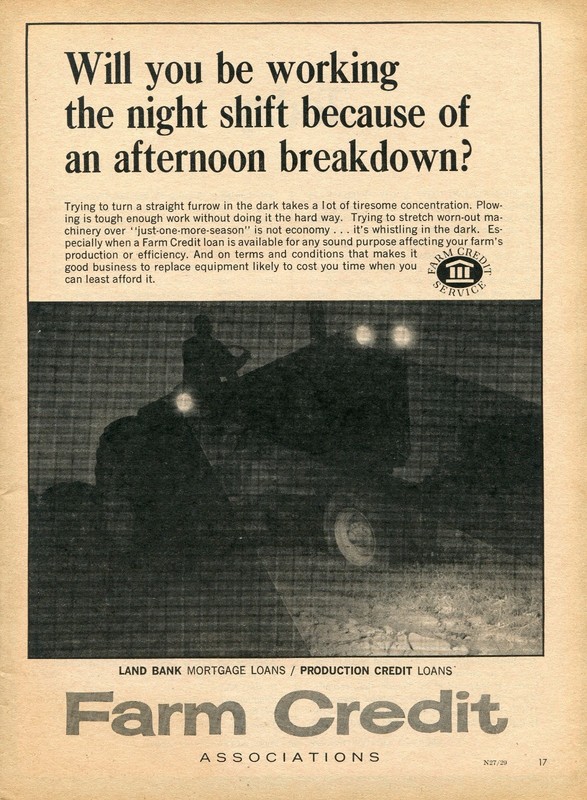 1970 Print Ad of Farm Credit Associations Service farming the night shift