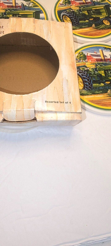 John Deere Tractor Stone 4 Coaster Set Cork Backing in Box 2001 Tractor w Barn gallery