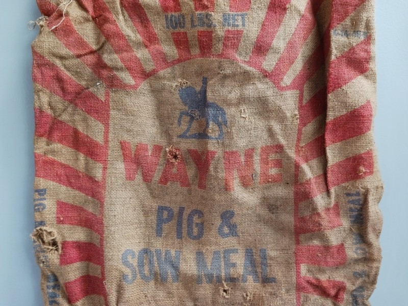Vintage WAYNE Pig and Sow Meal Burlap Sack 100 Pound Bag Allied Mills Chicago gallery