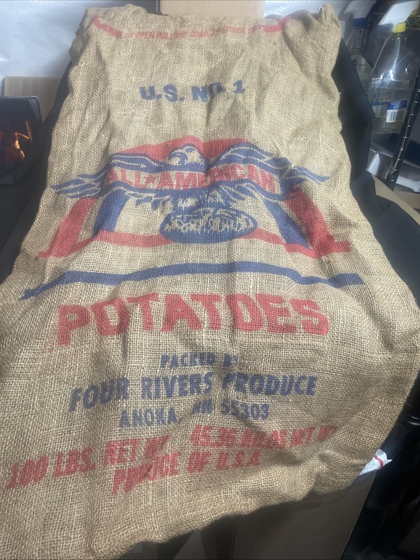 Vintage Anoka Minnesota All American Burlap Sack 100lb ~ 24”X 36” Americana
