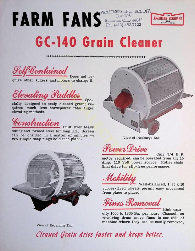 Vintage Farm Brochure Spec Sheet Farm Fans GC-140 Grain Cleaner