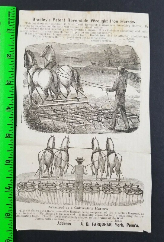 Vintage 1890’s Agricultural Farming Reiner Wrought Iron Harrow Sales Flyer