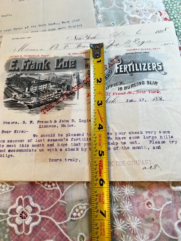 Antique Bill Head Receipts 1890s E Frank Coe and Co Fertilizer Lot of 6 gallery