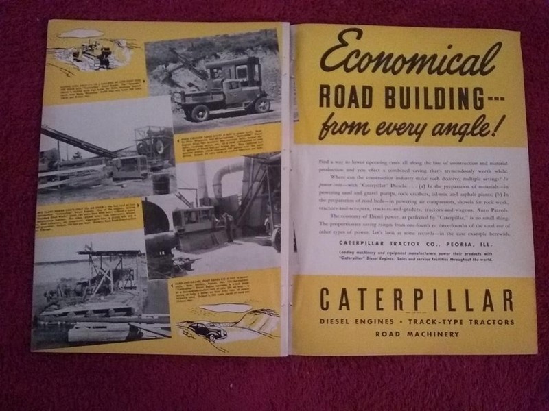 1938 2 pg Advertisement: Caterpillar Diesel Engines: “Economic Road Building”