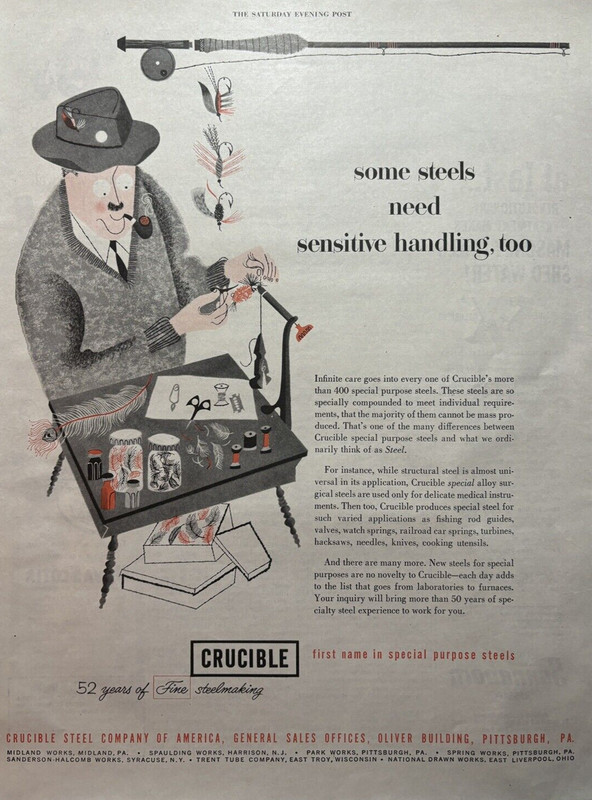 1952 Crucible Steel Company America Pittsburgh Pa Fisherman VTG Print Ad