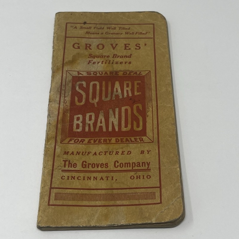 1914 Grove Fertilizer Square Brand Memo Book Jansen Hardware Co Covington KY