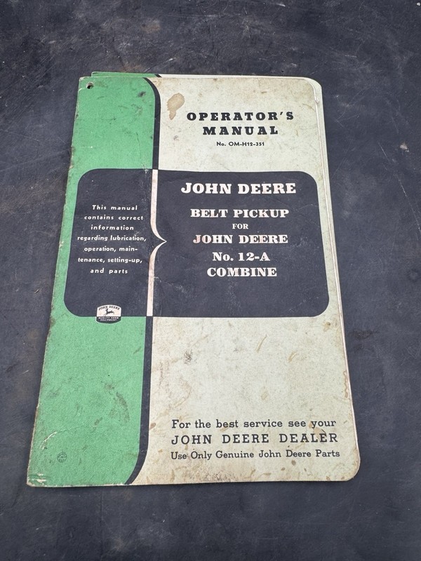 Vintage John Deere Operator’s Manual Belt Pickup For John Deere 12-A Combine