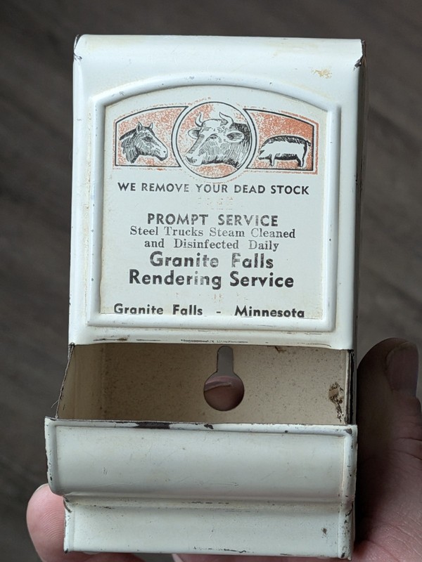 Granite Falls Dawson Minnesota Rendering Service Advertising Match Holder Sign