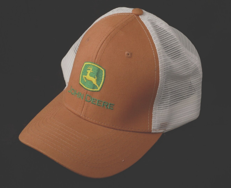 John Deere Tractor Brown Hat Cap White Mesh Back Strap Adjustment Embroidered