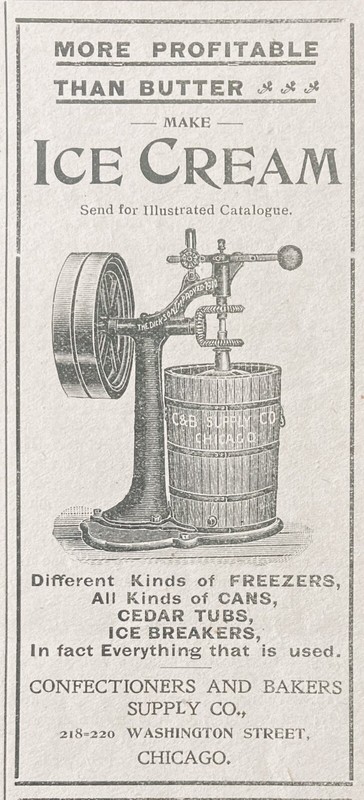 1900 AD.(XH64)~CONFECTIONERS & BAKERS SUPPLY CO. CHICAGO. ICE CREAM TUBS