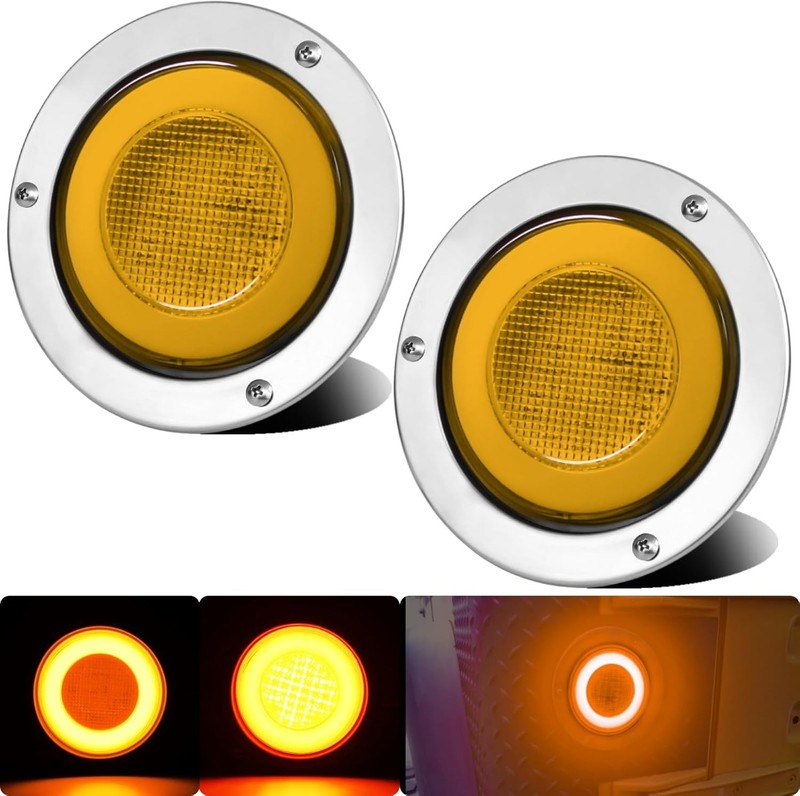 2pcs 4 inch Round Amber 64 LEDs Trailer Trucks Halo Parking Turn Signal Tail Lig