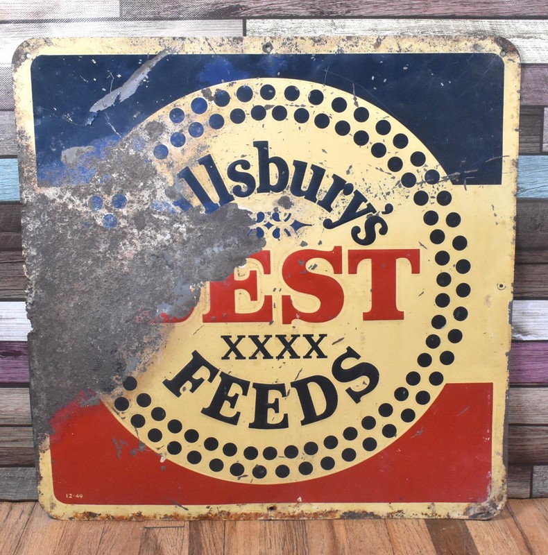 Vintage Pillsburys Best Feeds Farming 18 x 18 Metal Advertising Sign