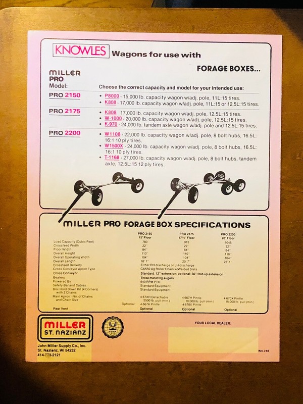 1983 Miller Pro 2150 2175 & 2200 Forage Box & Wagons Sales Specs Brochure gallery