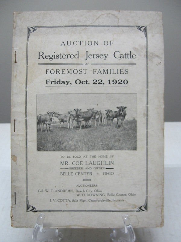 1920 Mr. Coe Laughlin Belle Center Ohio Registered Jersey Cattle Auction Listing