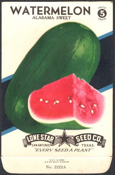 Fruit Seed Pack Empty Lone Star Vintage 1940s Texas Watermelon Alabama Sweet