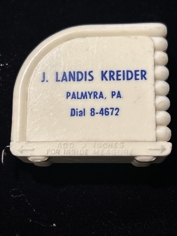 Vintage Advertising Metal Tape Measure J. Landis Kreider Palmyra Pa. By Vernon