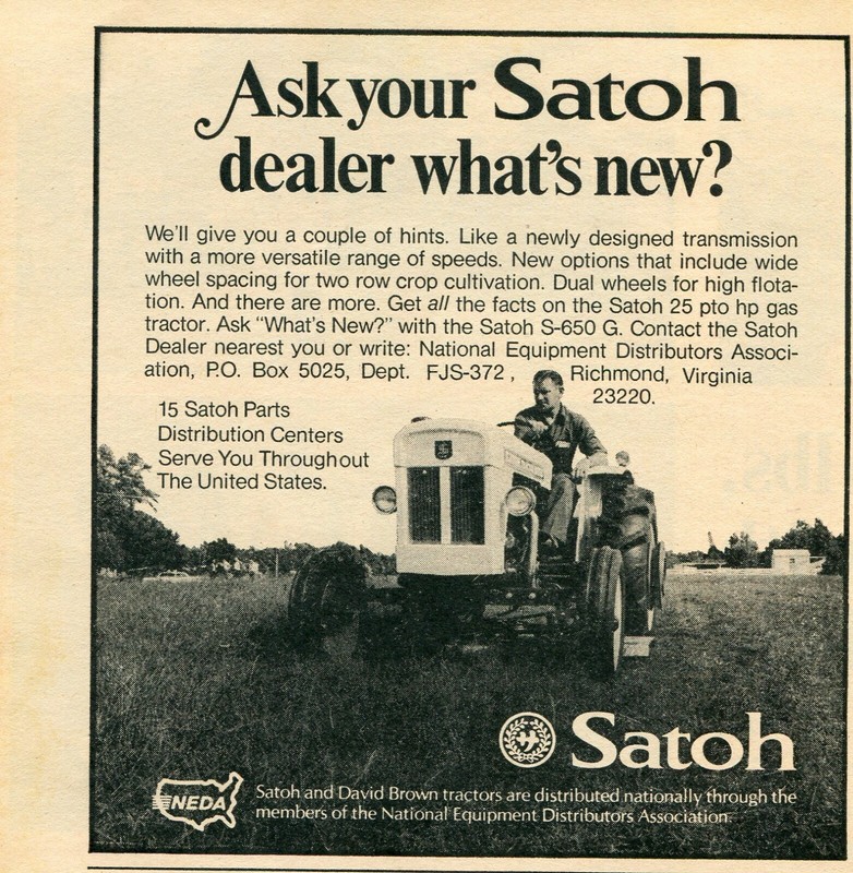 1972 small Print Ad of Satoh S-650G Farm Tractor