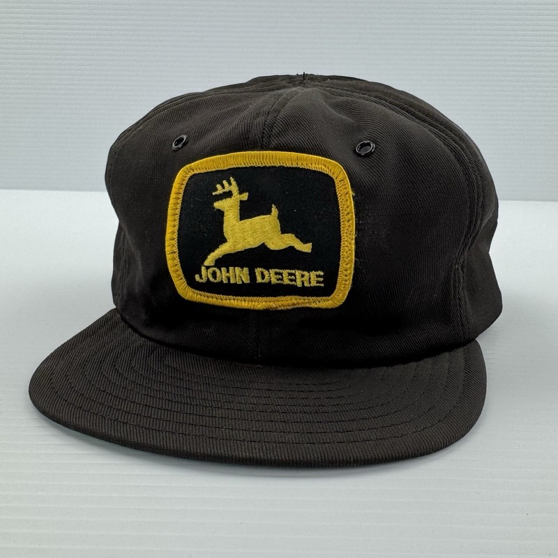 Vintage John Deere Snapback Hat USA Made Black Yellow Patch Trucker Cap Farm