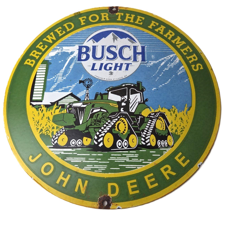 Vintage John Deere Sign – Busch Light Porcelain Farm Tractor Gas Pump Sign