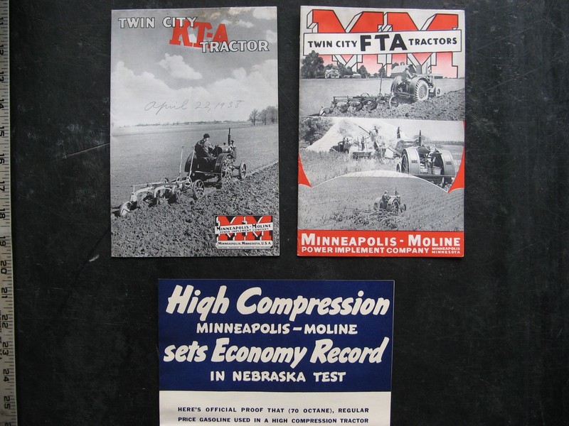 1937 MINNEAPOLIS-MOLINE FTA KTA TRACTOR Sales Brochure set (2) TWIN-CITY VINTAGE