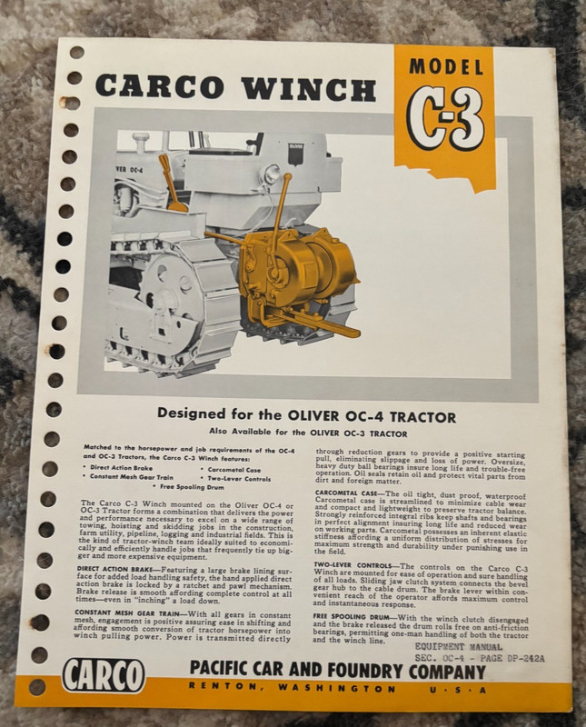 Oliver OC-4 Tractor C-3 Carco Winch Brochure AMIL25