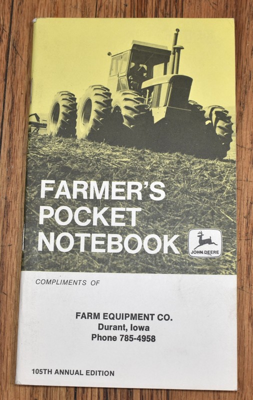 1971 1973 John Deere JD Farmers Pocket Notebook Farm Equipment Co Durant IA