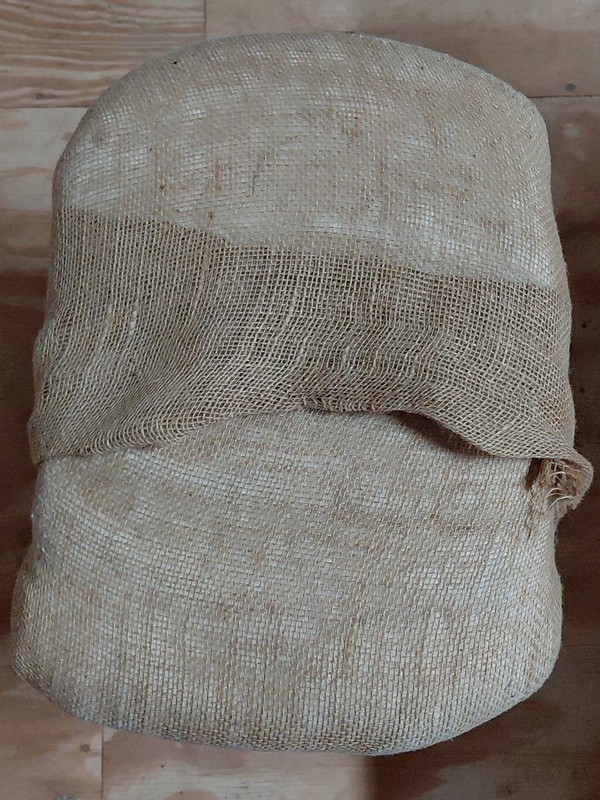 LARGE Vintage 33 Lb. Bale Of Raw USA Cotton Burlap Wrapped 21in x 18in x 13in gallery