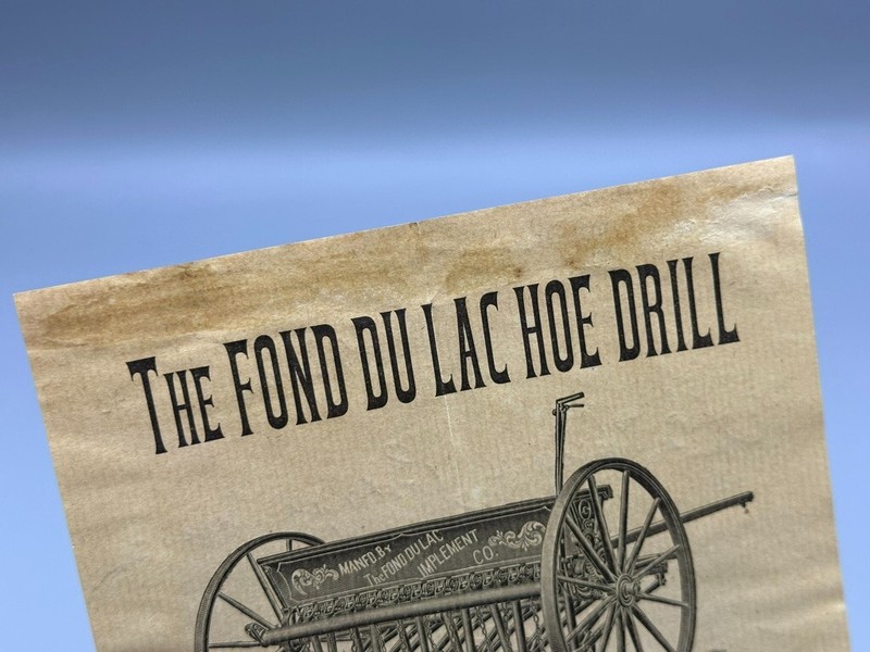 1880s FOND Du LAC HOE DRILL Farm Implement Advertising Flyer Wisconsin gallery