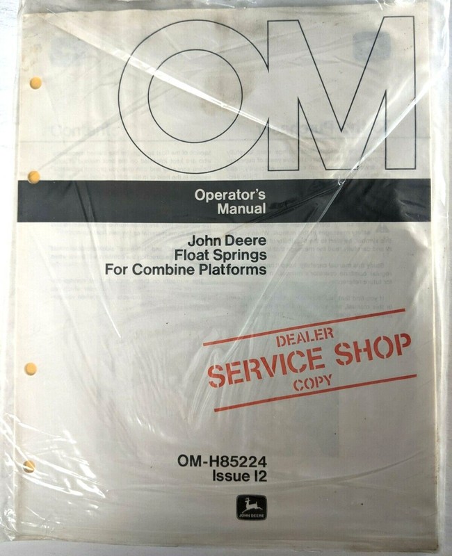 VTG John Deere Float Springs for Combine Platforms Operators Manual Dealer Copy