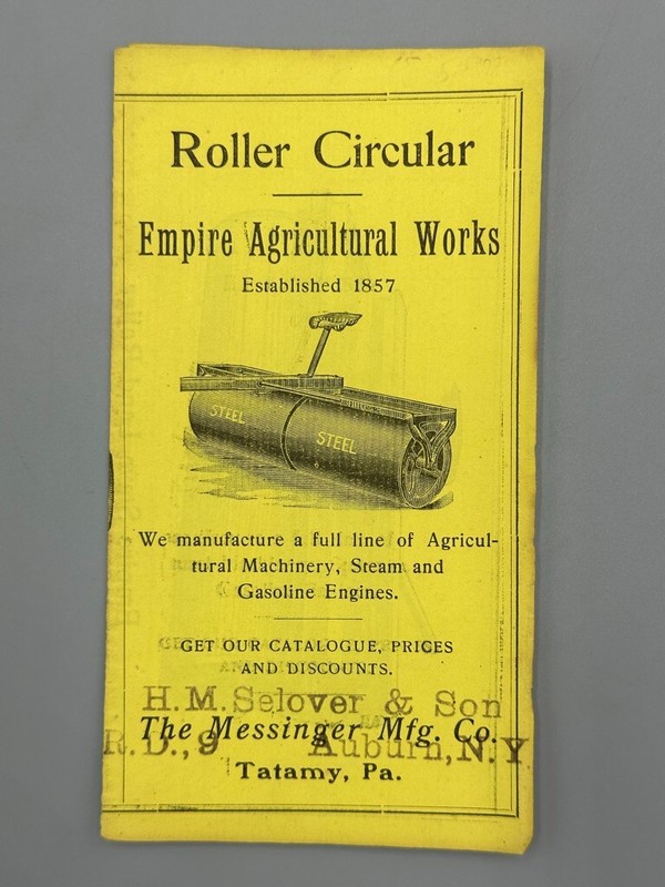 1880s EMPIRE AGRICULTURAL WORKS Roller Messinger Mfg FARM Advertising TATAMY PA