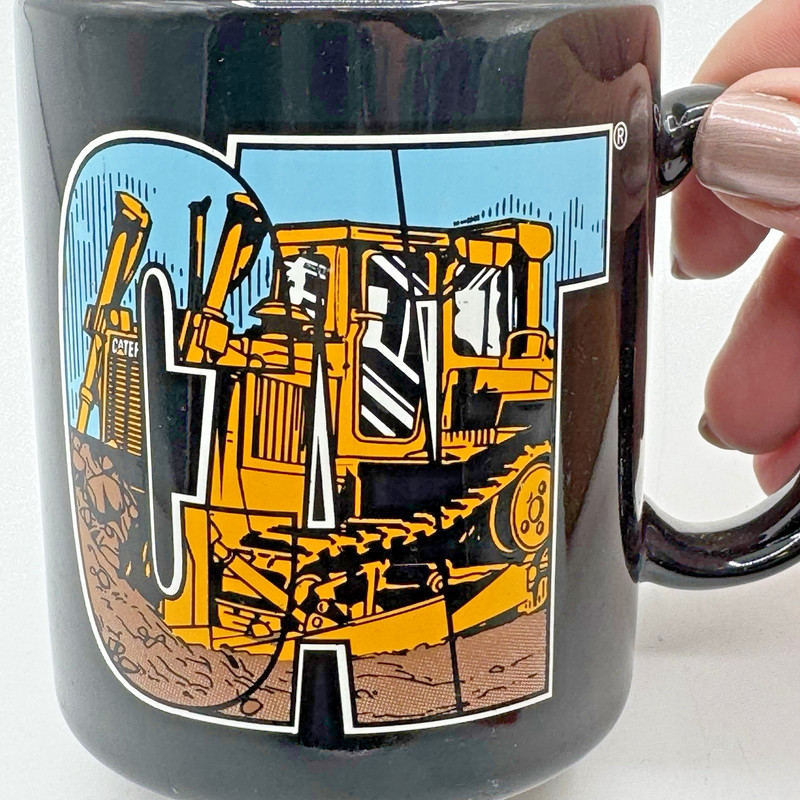 Vtg. Black Ceramic Advertising Caterpillar CAT Coffee Tea Cup Tractor gallery