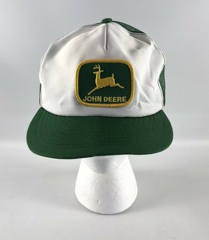 Vintage John Deere Snapback Trucker Hat Louisville Mfg. Green Logo Patch Mesh