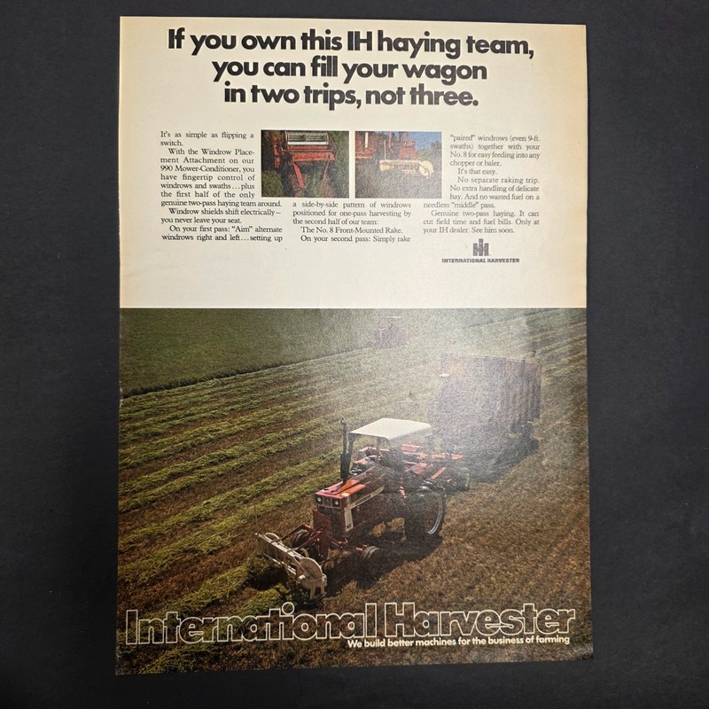 Vintage International Harvester Haying Equipment Ad – IH Farm Machinery 1970s