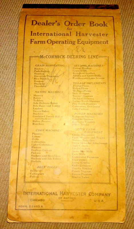 VINTAGE INTERNATIONAL HARVESTER DEALERS ORDER BOOK 1920 20s FARM OP EQUIPMENT