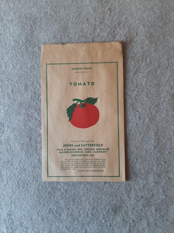 Vintage Paper Bag 1/4 Lb Tomato Seeds Jones & Satterfield Chestertown MD Farm Ad