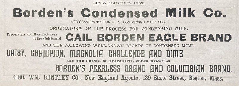 1899 AD.(XH63)~BORDEN’S CONDENSED MILK CO. BORDEN EAGLE BRAND