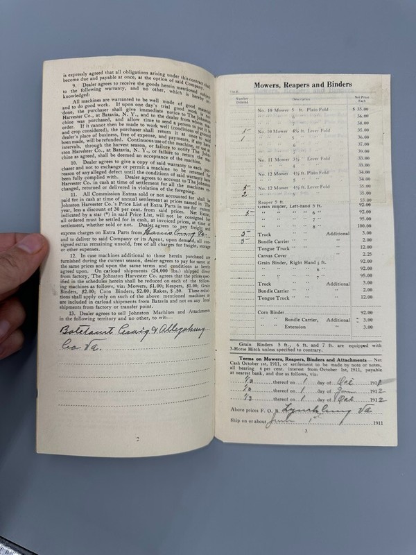 1911 JOHNSTON HARVESTER Contract Letter FARM Advertising BATAVIA NY Antique gallery