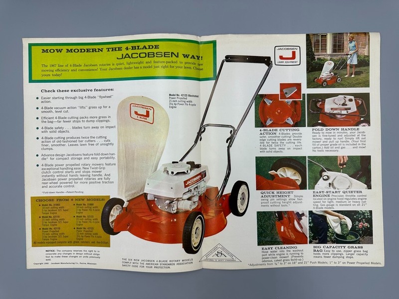 1967 JACOBSEN 4-Blade Rotary LAWN MOWER Advertising Brochure Vintage gallery