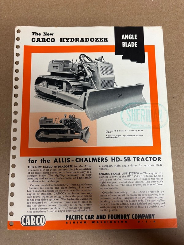 Vintage Allis Chalmers HD-5B Carco Hydradozer Single Page Sales Brochure gallery