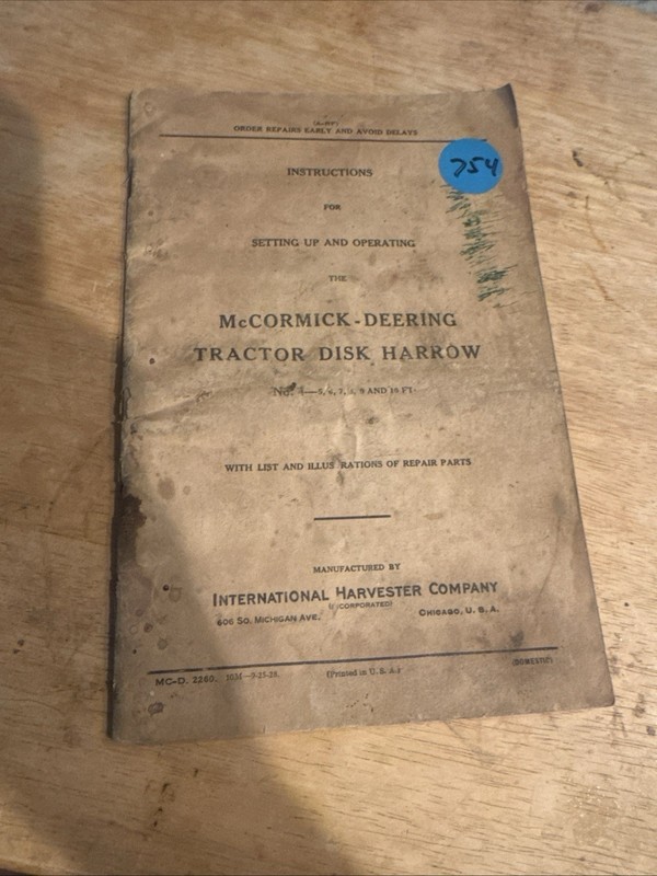 1928 mccormick Deering Tractor Disk Harrow Instructions no 4