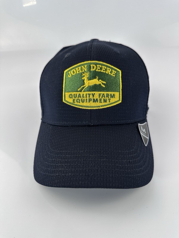 New W/Tags Navy Blue John Deere Farm Equipment Hat Cap Elastic Flexfit Closure