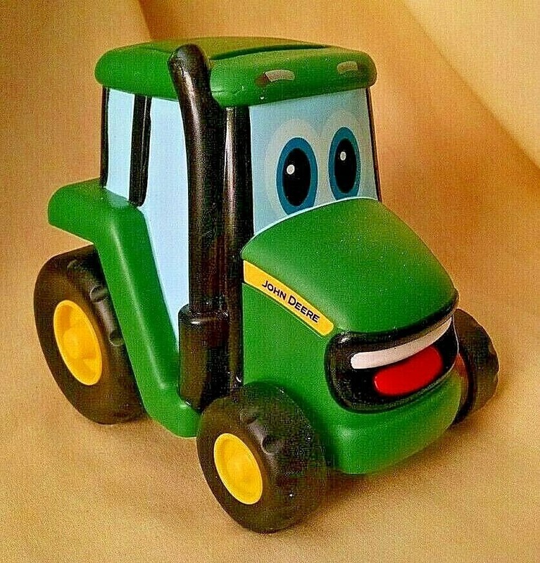 JOHN DEERE TRACTOR PUSH & GO TOY TOMY SOFT PLASTIC RUBBER USED TODDLER FARM.