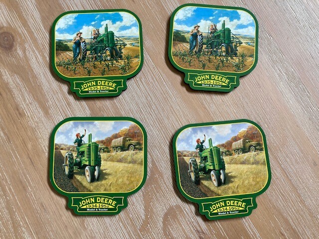 John Deere Commemorative Coasters – total of 4 – Model A & Model B tractor
