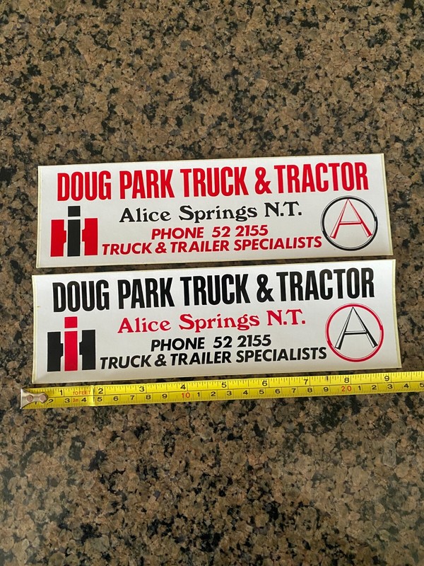 VINTAGE INTERNATIONAL HARVESTER BUMPER STICKERS X2 ALICE SPRINGS NT. AUSTRALIA