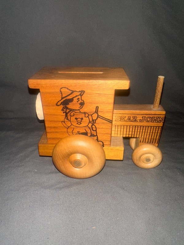 John Deere "Dear John" Wooden Tractor Toy Coin Bank - 1985