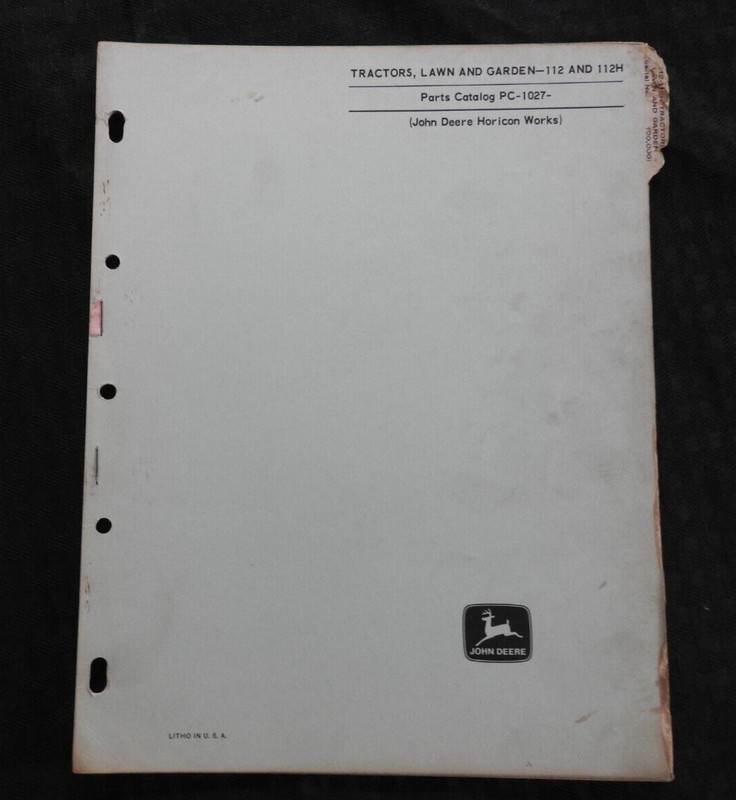 1966-1967 GENUINE JOHN DEERE 112 112H LAWN & GARDEN TRACTOR PARTS CATALOG MANUAL